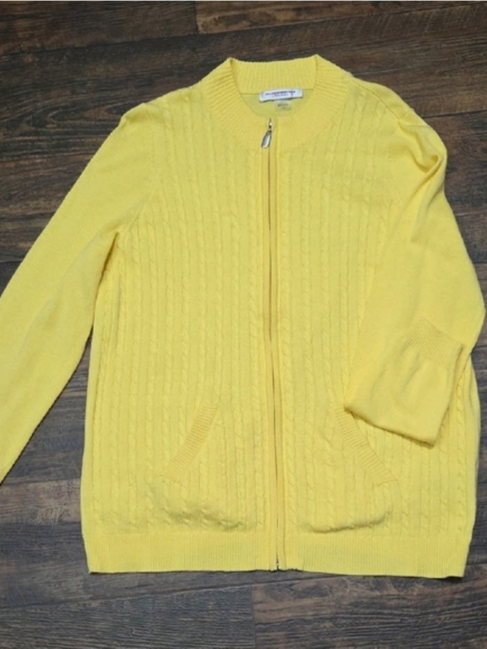 Allison Daley Bright Yellow Zip-Front Cable Cardigan